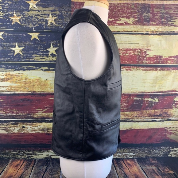 MENS BIGHORN LEATHER SNAP UP COWBOY VEST - BLACK